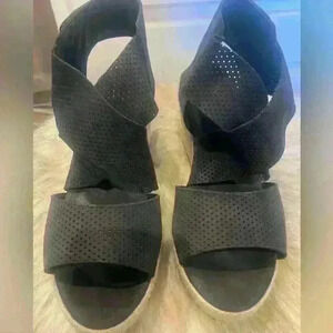 Eileen Fisher espadrille sandals in black suede material. Size 8 1/2. Never worn
